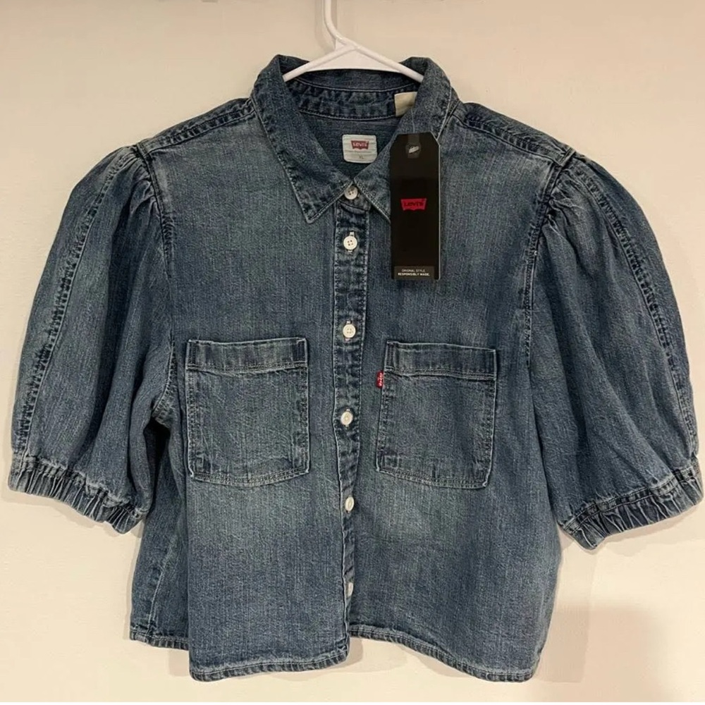 Levi’s Puff Sleeve Denim Cropped Top - Size L